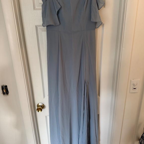 Unaltered Davids Bridal DB Studio Cold-Shoulder Long Chiffon Bridesmaid Dress - Picture 3 of 4